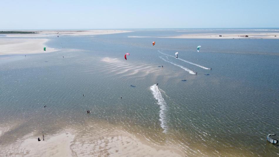 kitesurfers freeriding in the rivermouth of Atins Brazil